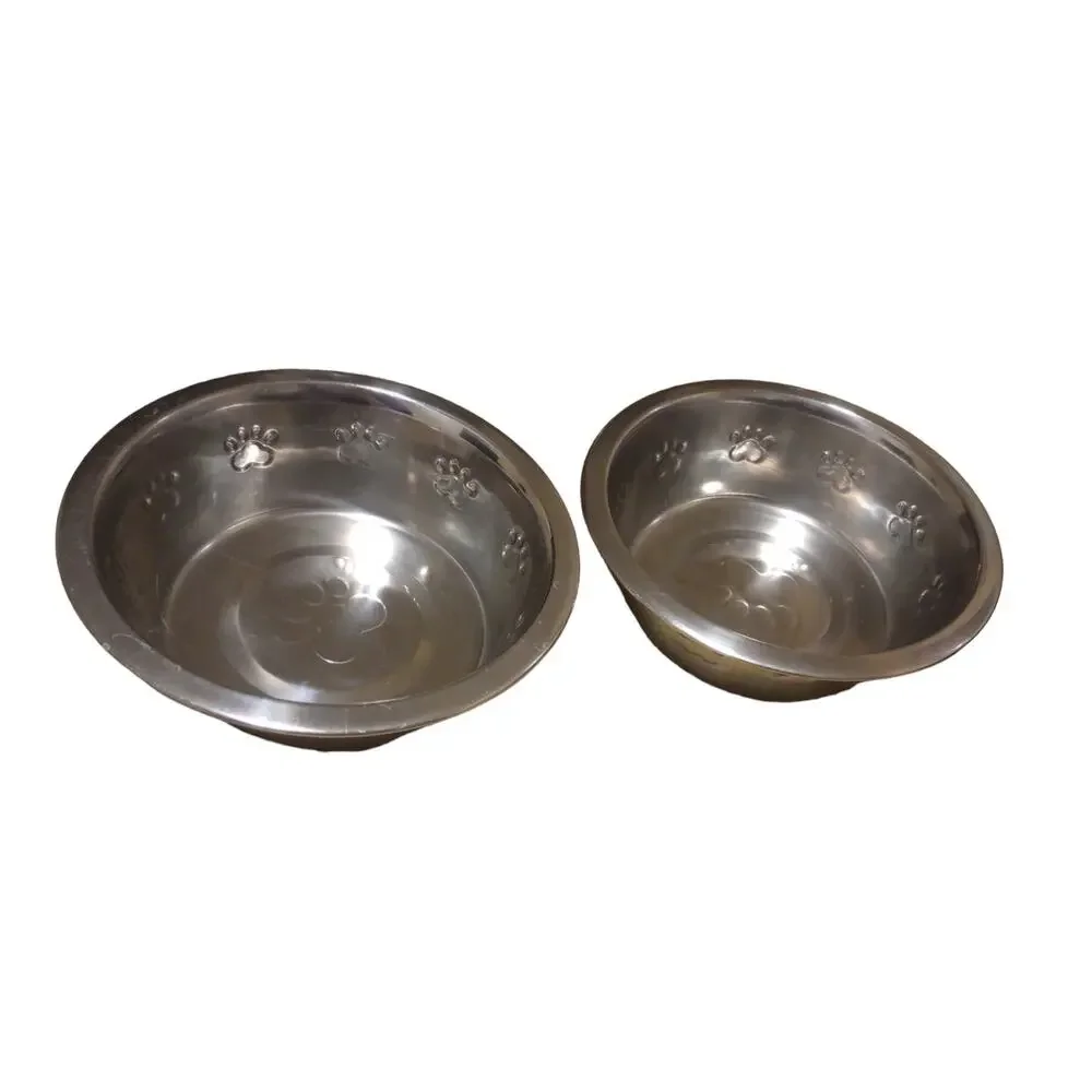 Family Pet Paw Print Non Slip Stainless Steel Pet Bowl Set Large 52OZ 8
